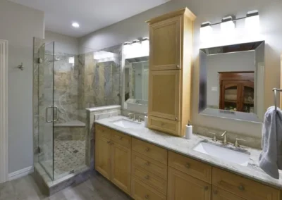 Bathroom with glass doors for shower